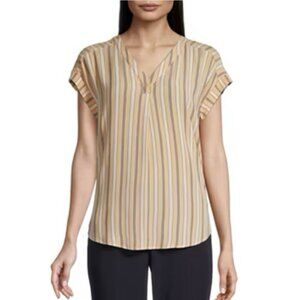 Liz Claiborne Women's V Neck Short Sleeve Blouse Size XS Apricot Stripe NWT $40
